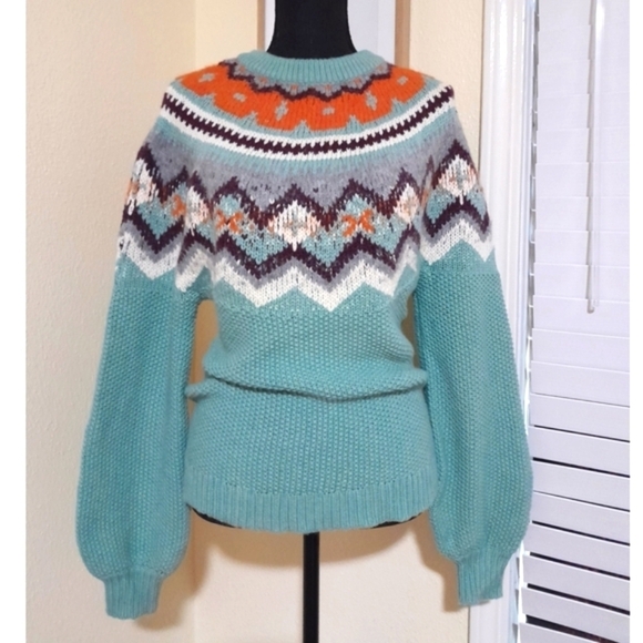 J. Crew Sweaters - SOLD🔶️🔶️🔶J.Crew lambs wool alpaca blue aztec print long sleeve sweater  small